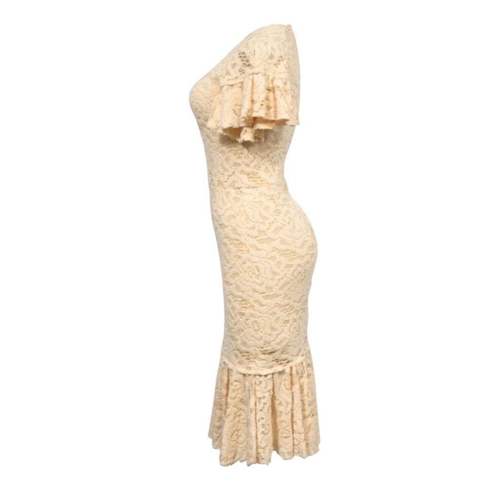 Dolce & Gabbana Cream Floral Lace Flutter Sleeve Mermaid Midi Dress IT 40 - Picture 3 of 12